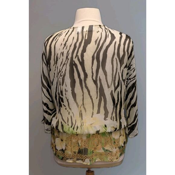 Chico's Zebra Print Peplum Hem Dolman Sleeve Sheer Blouse Size XL - Picture 4 of 9